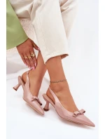 Lakierowane Sandały Na Szpilce Z Kokardką Nude Naylna