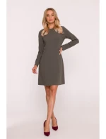 S419 Šaty s ozdobnými gombíkmi v páse - khaki S419 Šaty s ozdobnými gombíkmi v páse - khaki