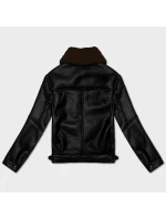 Dámska prechodná kožená bunda s umelou kožušinou J Style Black and Brown (11Z8267)