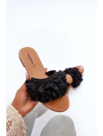 Płaskie Klapki Damskie Z Frędzlami Czarne Rialle