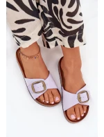 Klapki Damskie Z Klamrą Na Korkowej Platformie Liliowe Zavira