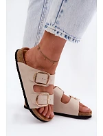 Dámské pantofle s korkovou podrážkou a přezkami Lee Cooper LCW-26-35-4454L Béžové