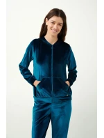 Vamp - Modrá zamatová tepláková súprava na zips 21072 - Vamp Vamp - Modrá zamatová tepláková súprava na zips 21072 - Vamp
