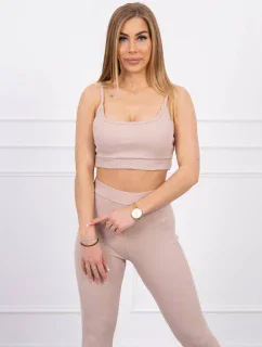 Súprava s blúzkou s rebrovaním béžová