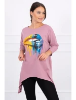 Oversize blúzka s potlačou dúhových pier tmavo ružová