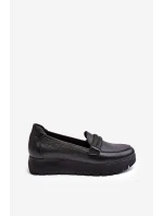 Skórzane Półbuty Na Platformie Z Ozdobą Czarne Lemar Lehira