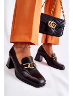 Skórzane Czółenka Z Łańcuchem Laura Messi 2515 Czarne