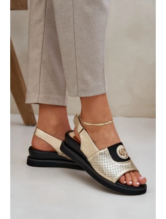 Sandały Damskie Na Koturnie Złote Isnnoria