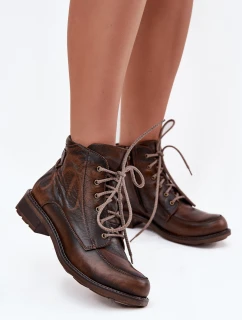 Botki Damskie Z Naturalnej Skóry Na Płaskim Obcasie Maciejka 07063-02 Brązowe