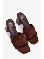 Dámské páskové sandály na podpatku Eko semišové Čokoládové Corivelle