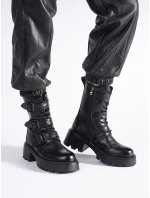 Dámske jedinečné čierne členkové topánky so širokým podpätkom Dámske jedinečné čierne členkové topánky so širokým podpätkom