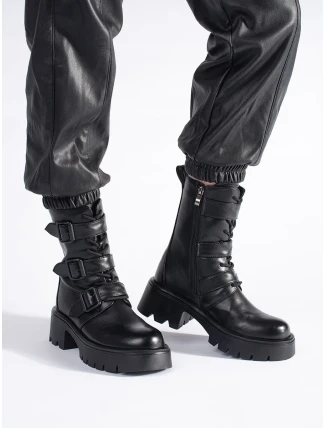 Dámske jedinečné čierne členkové topánky so širokým podpätkom Dámske jedinečné čierne členkové topánky so širokým podpätkom