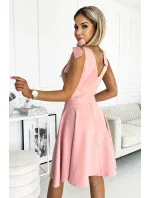 393-2 ROSALIA Dámske šaty s obálkovým výstrihom a mašľami - PUDRED ROSE