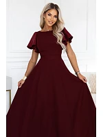 694-3 MIRELLA Elegantné maxi šaty so rozšírenou sukňou a flitrovými rukávmi – vínová 694-3 MIRELLA Elegantné maxi šaty so rozšírenou sukňou a flitrovými rukávmi – vínová