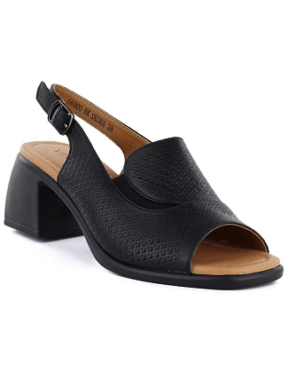 Dámske kožené sandále na podpätku čierne Vinceza 26-66920