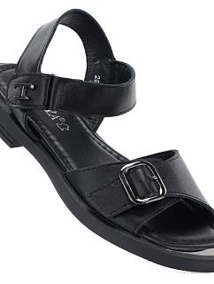 Dámske čierne kožené sandále Vinceza 26-62303