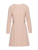 S419 Šaty s ozdobnými gombíkmi v páse - béžové