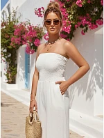 Dámsky letný overal so širokými nohavicami ecru FashionStreet EY2648 Dámsky letný overal so širokými nohavicami ecru FashionStreet EY2648
