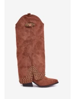 Kozaki Z Wywiniętą Cholewką Na Słupku Brązowe Iveliri