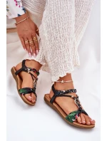 Sandały Damskie Płaskie Z Plecionymi Paskiem I Ozdobą Artiker 56C1318 Czarne