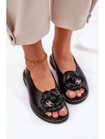 Skórzane Płaskie Sandały Z Ozdobą CheBello 4642 Czarne