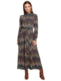 S291 Maxi šaty s aztéckou potlačou - model 2