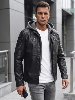 Pánska kožená bunda s kapucňou TX4950, čierna – FashionStreet