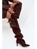 Kozaki Damskie Na Szpilce Wsuwane Czekoladowe Mavilla