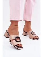 Dámské pantofle s výřezem a přezkou na podpatku Vinceza 62284 Béžové