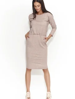 Dámske šaty s voľným strihom stredne dlhé capuccino - Hnedá - Numinou