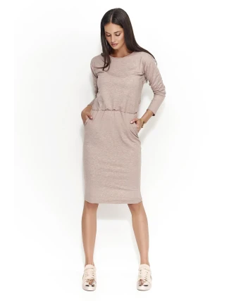 Dámske šaty s voľným strihom stredne dlhé capuccino - Hnedá - Numinou