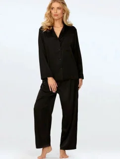 Dlhé saténové pyžamo Amina čierne - DKaren