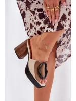 Klapki Damskie Na Słupkowym Obcasie Z Klamrą Ciemnobeżowe Amuria