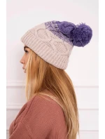 Dámska zateplená čiapka Alice K248 Beige with purple - Oliwier Dámska zateplená čiapka Alice K248 Beige with purple - Oliwier