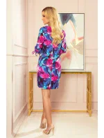 Pohodlné dámske oversize šaty so vzorom svetle modro-ružových kvetov 323-1