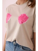 Bavlnená blúzka s kvetinovou potlačou béžová