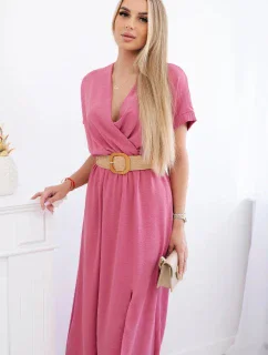 Dlhé šaty s ozdobným pásom tmavoružové