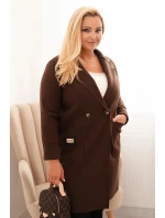 Dámske elegantné Plus veľkosť kabát s golierom a veľké vrecká Brown Dámske elegantné Plus veľkosť kabát s golierom a veľké vrecká Brown