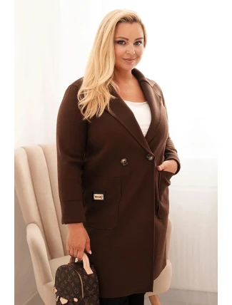 Dámske elegantné Plus veľkosť kabát s golierom a veľké vrecká Brown Dámske elegantné Plus veľkosť kabát s golierom a veľké vrecká Brown