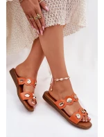 Klapki Damskie Ze Złotymi Przypinkami Pomarańczowe Jenoriela