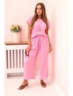 Viskózový set skladaná blúzka + nohavice candy pink