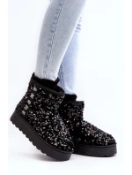 Śniegowce Damskie Na Platformie Zdobione Cekinami Czarne Silmo