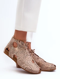Wzorzyste Skórzane Botki Maciejka 03426-02 Beżowe