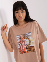 Béžové dámske oversize tričko s potlačou