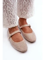 Ekologické semišové balerínky zdobené béžovými kamienkami Tinara