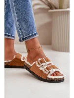 Dámske papuče s prackami a kožou Camel Ezilena