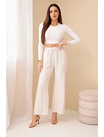 Široké viskózové nohavice béžovej farby