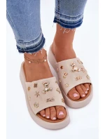 Zamszowe Klapki Damskie Z Przypinkami Vinceza 66741 Beżowe