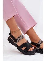 Skórzane Sandały Damskie Na Płaskim Obcasie Panterka Vinceza 66780 Czarne