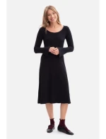 B308 Midi šaty z rebrovaného úpletu - čierne